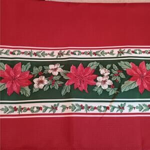 EUC Christmas Tablecloth Red Poinsettias Along Bottom 84X60